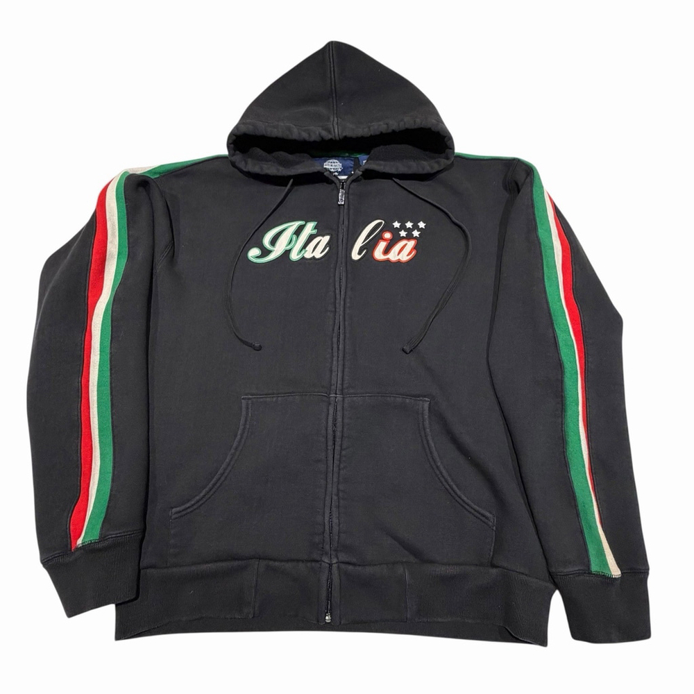 Five Star Mens‎ Black Italia Embroidered Hoodie Italy Flag Stripes Y2K XL READ